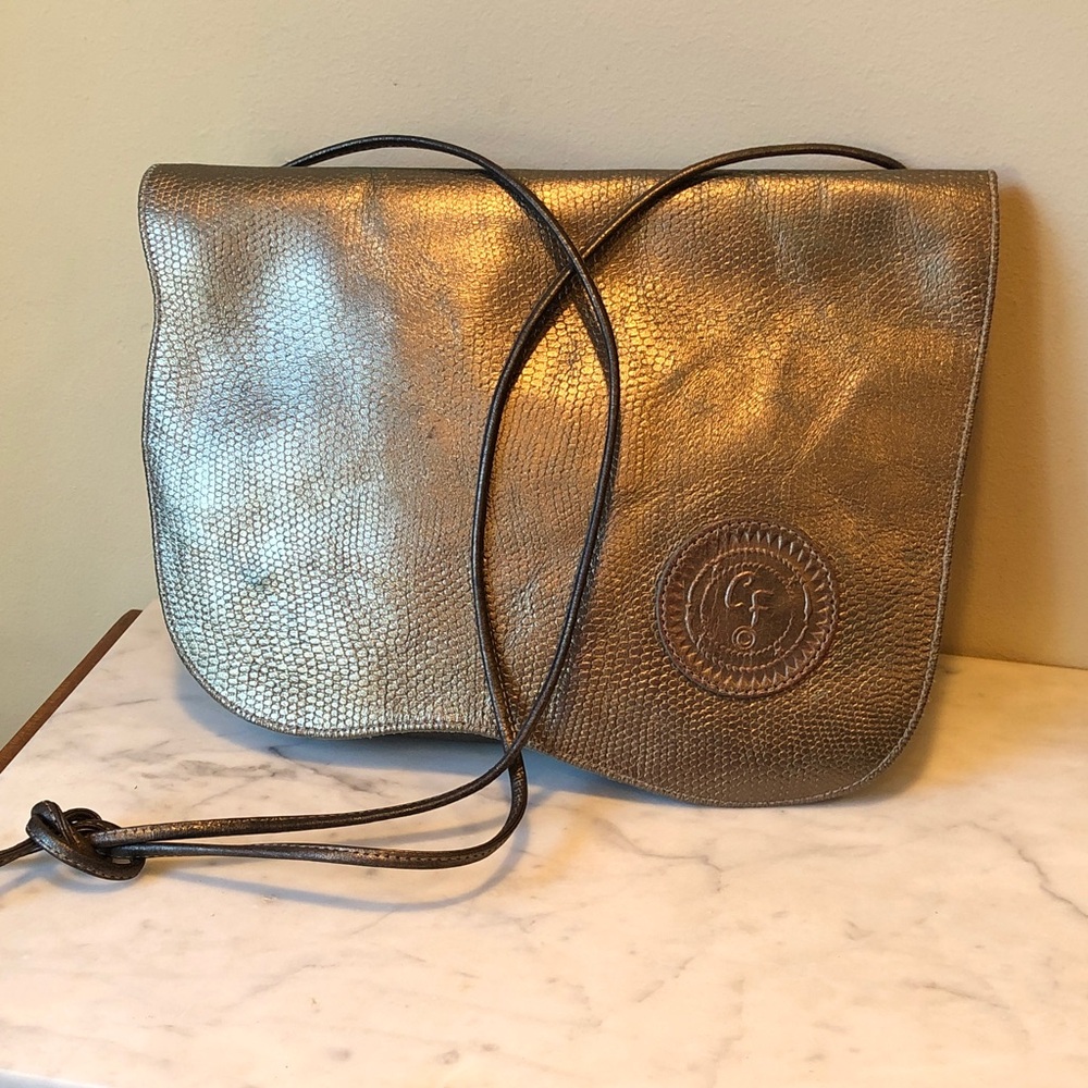 Carlos Falchi VINTAGE Metallic Finish Crossbody Bag with Embossed Logo